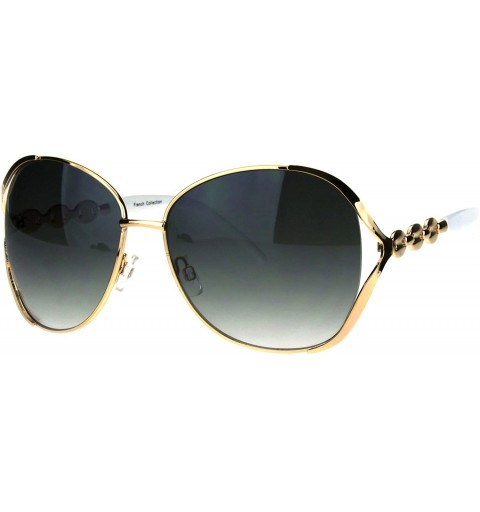 Butterfly Womens Exposed Lens Oversize Butterfly Metal Rim Jewel Diva Sunglasses - Gold White - CC1839ETLZ0 $18.09