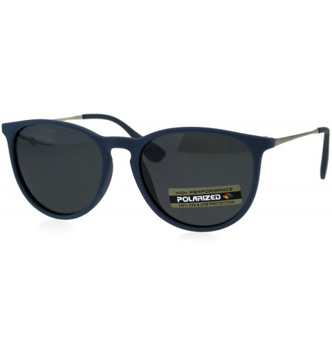 Round Polarized Mens Thin Plastic Keyhole Horn Rim Mod Fashion Sunglasses - Navy Black - CP18H3X662E $11.67