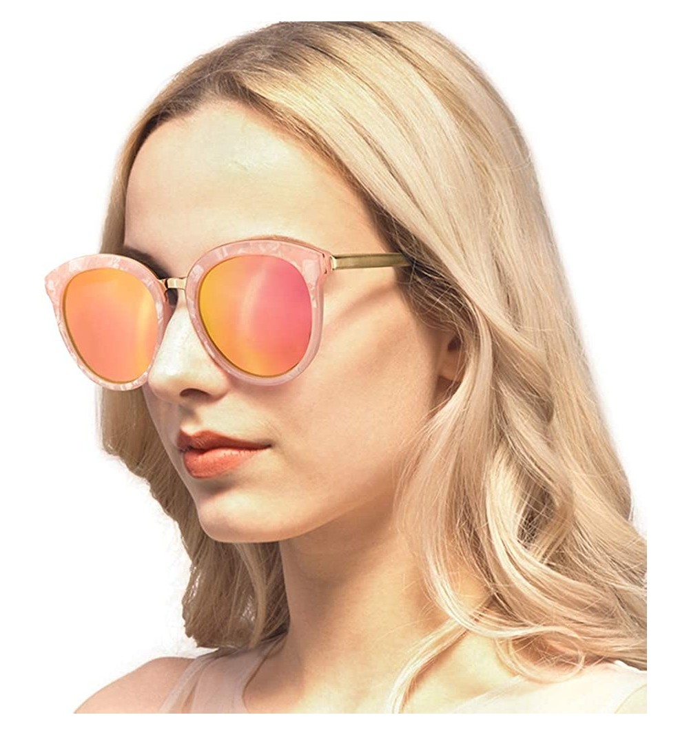 Round Polarized Sunglasses for Women Stylish Oversiezed Round Frame Mirrored Eyewear UV400 Protection - C518U75IW38 $21.45