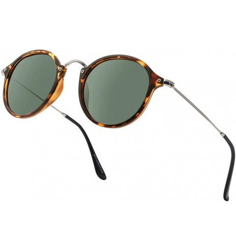 Round Retro Round Sunglasses for Men and Women Polarized UV400 Protection - Tortoise Frame/Polarized Dark Green Lens - CU18IY...