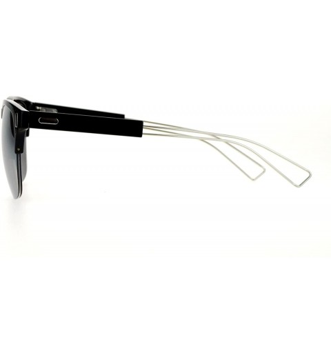 Wayfarer Retro Vintage Style Unique Metal Tip Half Rim Hipster Sunglasses - Black Silver - C012EO5QBND $13.59