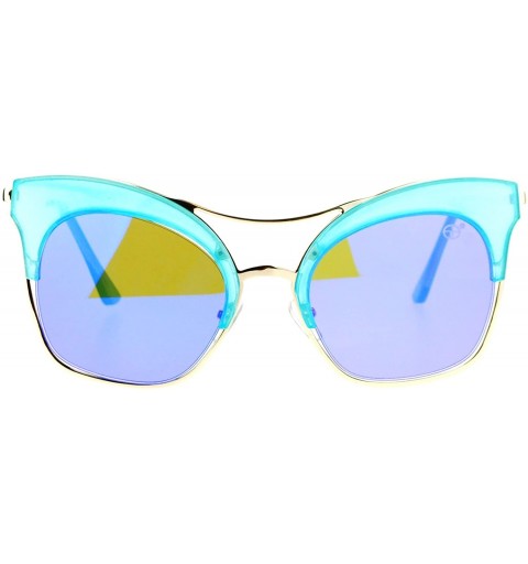 Cat Eye Retro Luxury Diva Runway Womens Half Rim Cat Eye Sunglasses - Blue - CC12D7ION3X $14.93