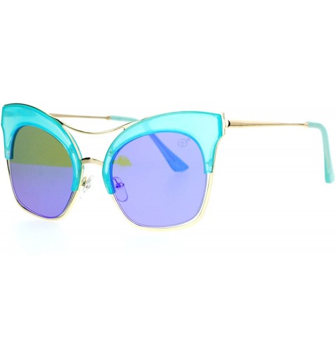 Cat Eye Retro Luxury Diva Runway Womens Half Rim Cat Eye Sunglasses - Blue - CC12D7ION3X $14.93