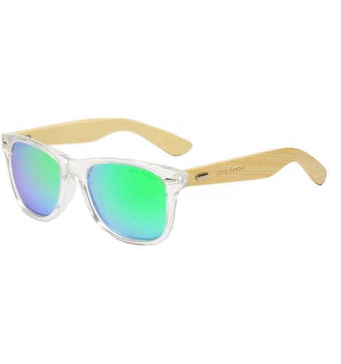 Square Polarized Bamboo Wood Arms Sunglasses Classic Women Men Driving Glasses - Transparent Green - CU18QSH3NE3 $20.37