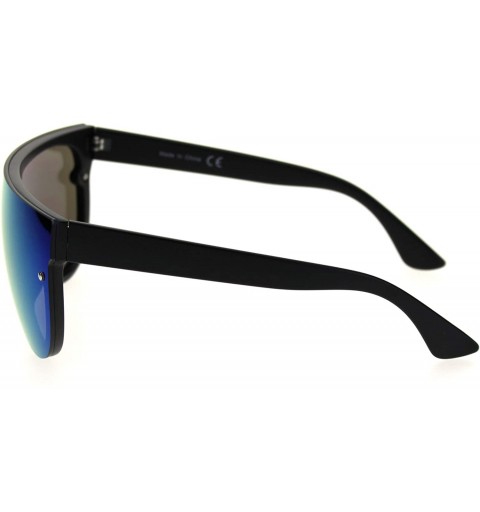 Shield Trendy Cyber Robotic Flat Top 80s Mirror Shield Plastic Sunglasses - Matte Black Yellow Teal Mirror - C218TMOAZM3 $12.48