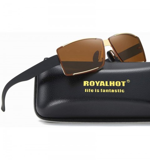 Sport Polarized Rectangular Sunglasses for Mens UV Protection Alloy Frame for Driving Fishing - Gold - CN18Y9YWAAD $31.89