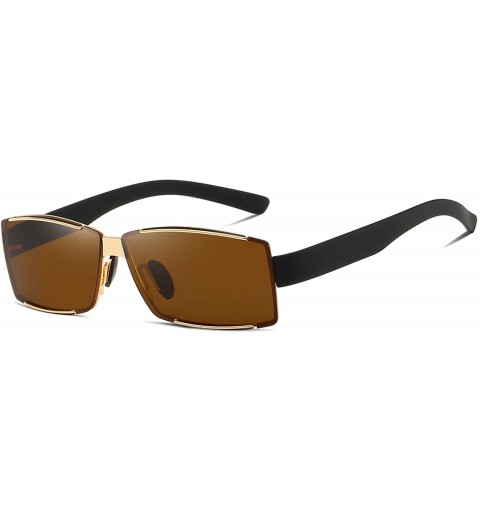 Sport Polarized Rectangular Sunglasses for Mens UV Protection Alloy Frame for Driving Fishing - Gold - CN18Y9YWAAD $14.42