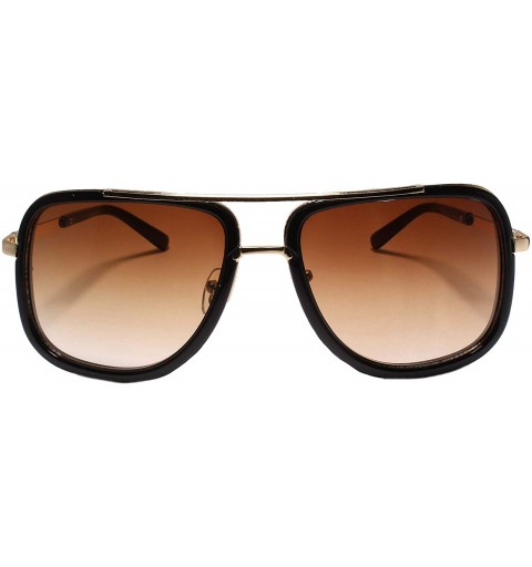 Square Designer Upscale Look Rich Famous Hip Hop Mens Square Sunglasses - Black & Gold - CS1892AZR88 $13.80