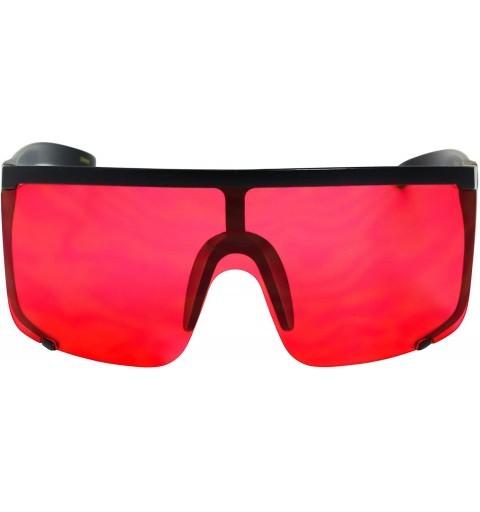 Semi-rimless Unisex Oversized Super Shield Mirrored Lens Sunglasses Retro Flat Top Matte Black Frame - Red - CF18Q25RT86 $10.91