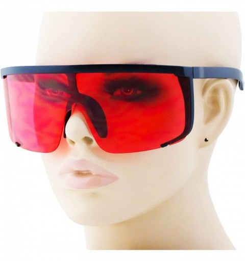 Semi-rimless Unisex Oversized Super Shield Mirrored Lens Sunglasses Retro Flat Top Matte Black Frame - Red - CF18Q25RT86 $10.91