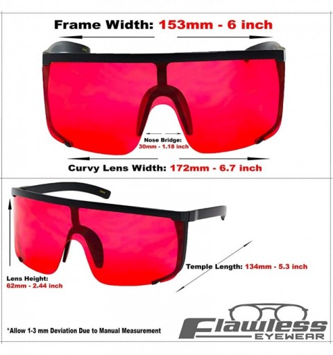 Semi-rimless Unisex Oversized Super Shield Mirrored Lens Sunglasses Retro Flat Top Matte Black Frame - Red - CF18Q25RT86 $10.91