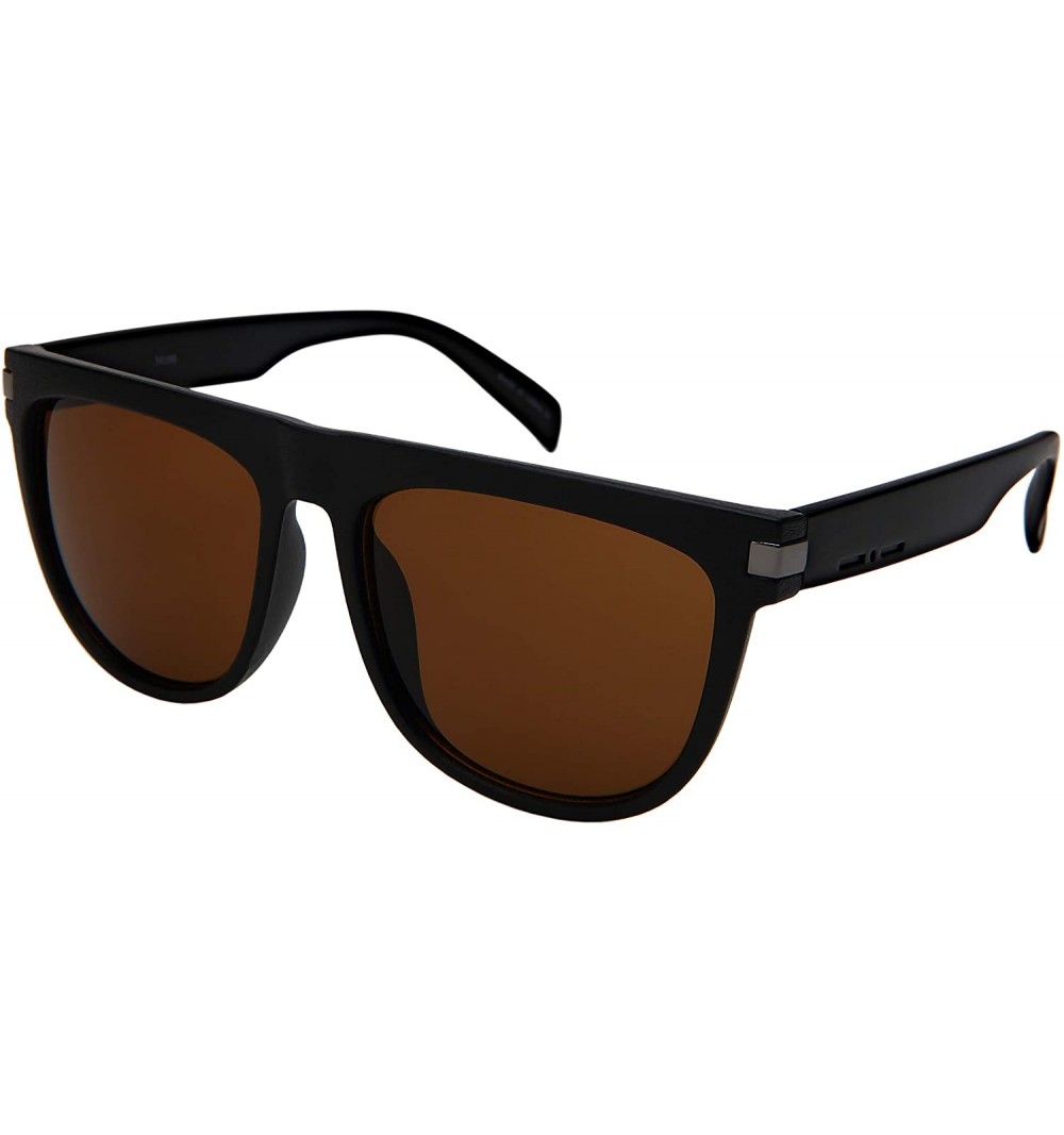 Wayfarer Horned Rim Sunglasses for Women Men Flat Top 541098-SD - Matte Black Frame/Brown Lens - CR18ILTKYXN $11.85
