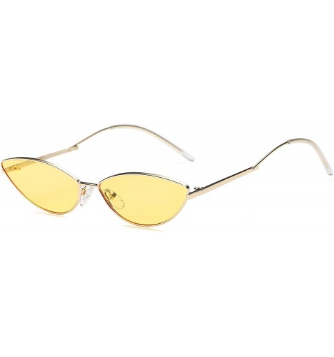 Oversized Metal Small Oval Round Cat Eye Fashion Sunglasses - Yellow - C718IOX6O5X $9.16