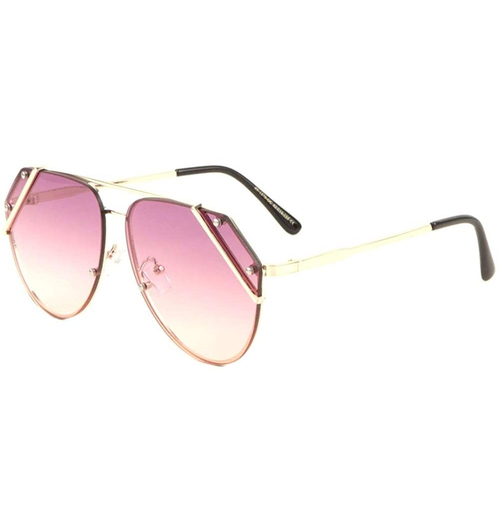 Aviator Oceanic Color Metal Side Lens Protective Rim Aviator Sunglasses - Pink - CD198E948MT $27.28