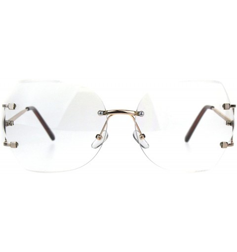 Oversized Rimless Clear Lens Glasses Womens Oversized Square Beveled Lens - Gold Brown - CL180NI3NOL $10.67