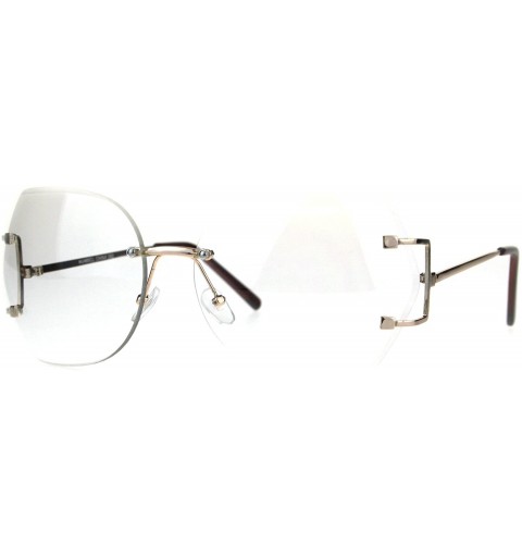 Oversized Rimless Clear Lens Glasses Womens Oversized Square Beveled Lens - Gold Brown - CL180NI3NOL $10.67