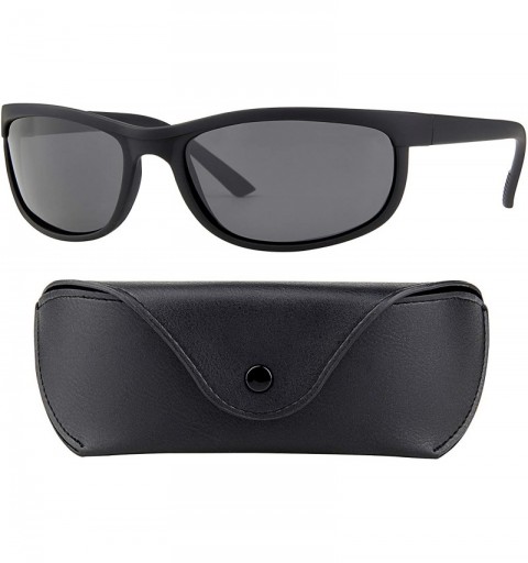 Wrap Polarized Sun Glasses for Men Women Unisex Frame Wrap Rectangle Sport Sunglasses with Case and Cloth - CT18XY2OKSU $9.47