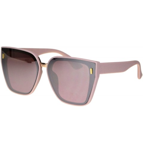 Square Womens Designer Style Sunglasses Oversized Trapezoid Frame UV 400 - Matte Pink (Pink/Mirror) - CG18RHM229M $23.25