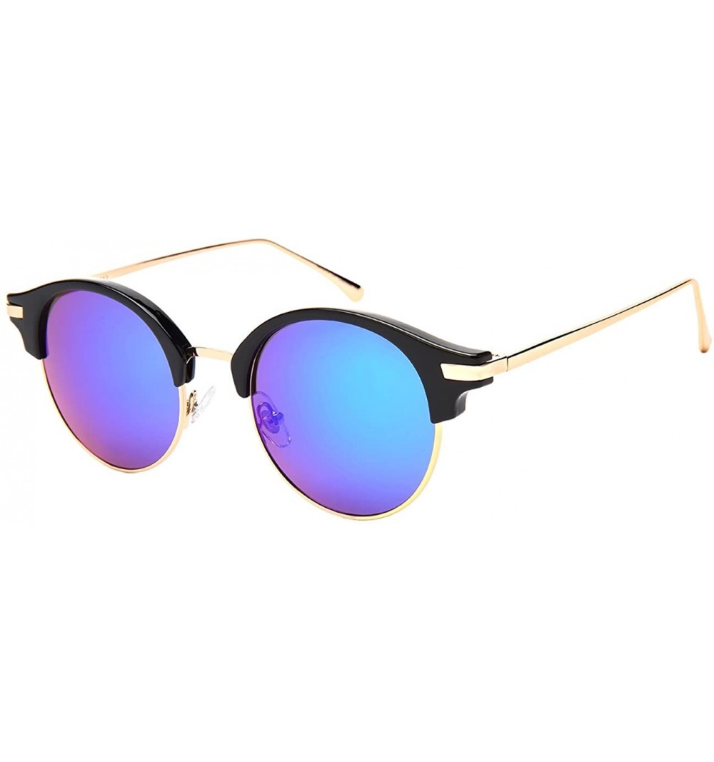 Semi-rimless Semi Rimless Round P3 Sunglasses W/Color Mirrored Lens 541053-REV - Blk+g - CQ182TGH33G $11.10