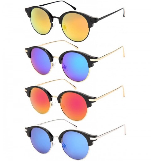 Semi-rimless Semi Rimless Round P3 Sunglasses W/Color Mirrored Lens 541053-REV - Blk+g - CQ182TGH33G $11.10