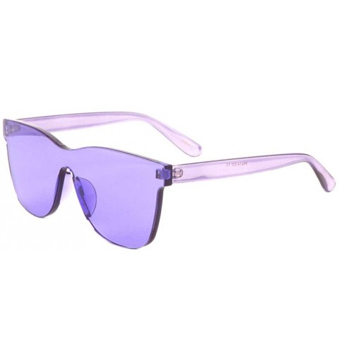 Rimless Rimless One Piece Thick Lens Shield Crystal Color Sunglasses - Purple - CN198KAKSZO $16.86