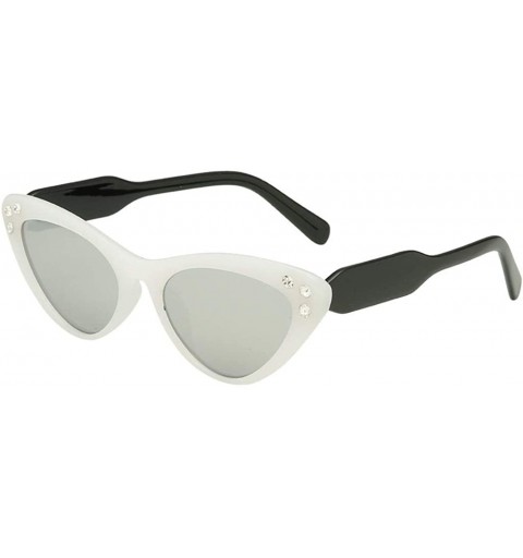 Square Vintage Sunglasses-Women's Fashion Cat Eye Shade Diamond Glasses - White - CW18RIU00YD $6.78