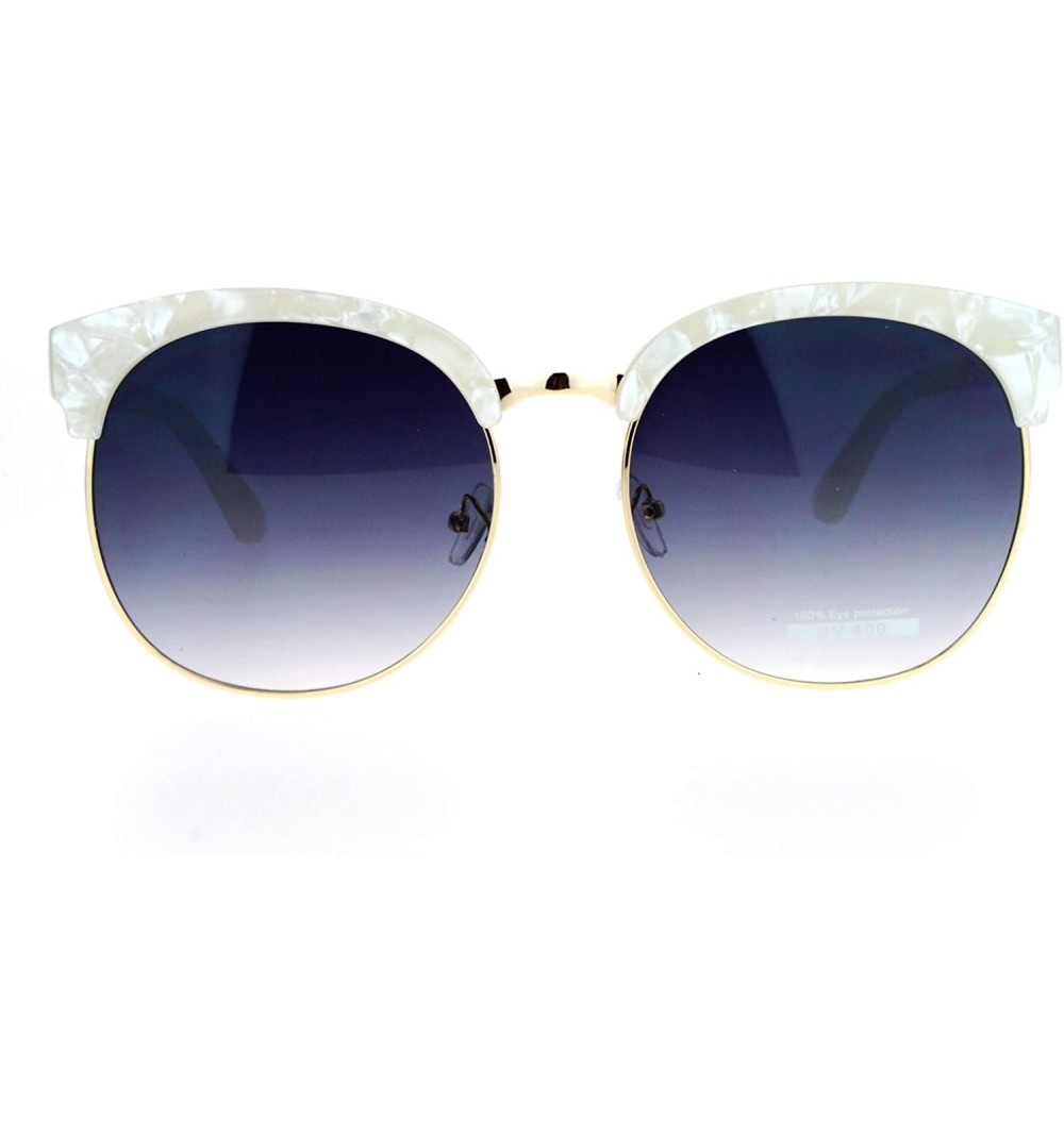 Wayfarer Womens Oversize Round Horn Half Rim Retro Designer Sunglasses - White Pearl - CG12ITP0699 $14.98