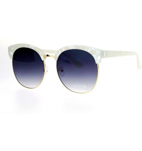 Wayfarer Womens Oversize Round Horn Half Rim Retro Designer Sunglasses - White Pearl - CG12ITP0699 $14.98