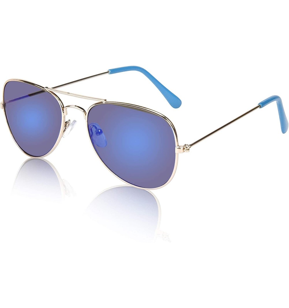 Aviator Aviator Kids Sunglasses For Boys And Girls Glasses UV 400 Protection - 1 Blue Mirror Lens - CQ18OW3O6ZX $8.64