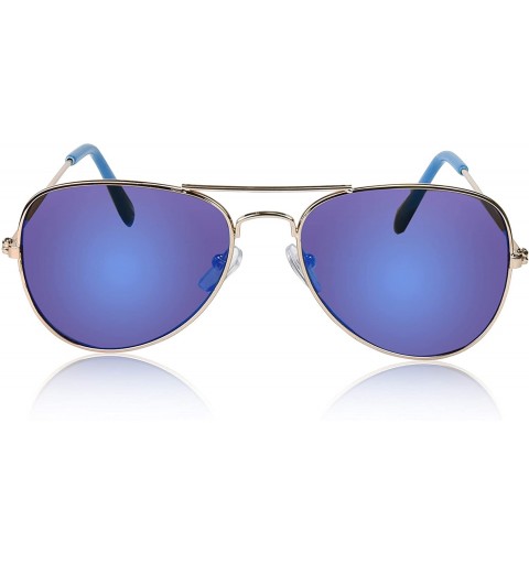 Aviator Aviator Kids Sunglasses For Boys And Girls Glasses UV 400 Protection - 1 Blue Mirror Lens - CQ18OW3O6ZX $8.64