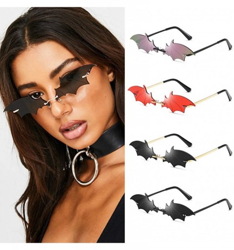 Rimless Women Fire Flame Sunglasses Rimless Wave Sun Glasses Novelty Eye Glasses Eyewear - Bat-black - CB19883UYRN $9.85