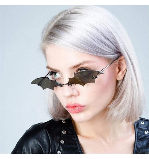 Rimless Women Fire Flame Sunglasses Rimless Wave Sun Glasses Novelty Eye Glasses Eyewear - Bat-black - CB19883UYRN $9.85