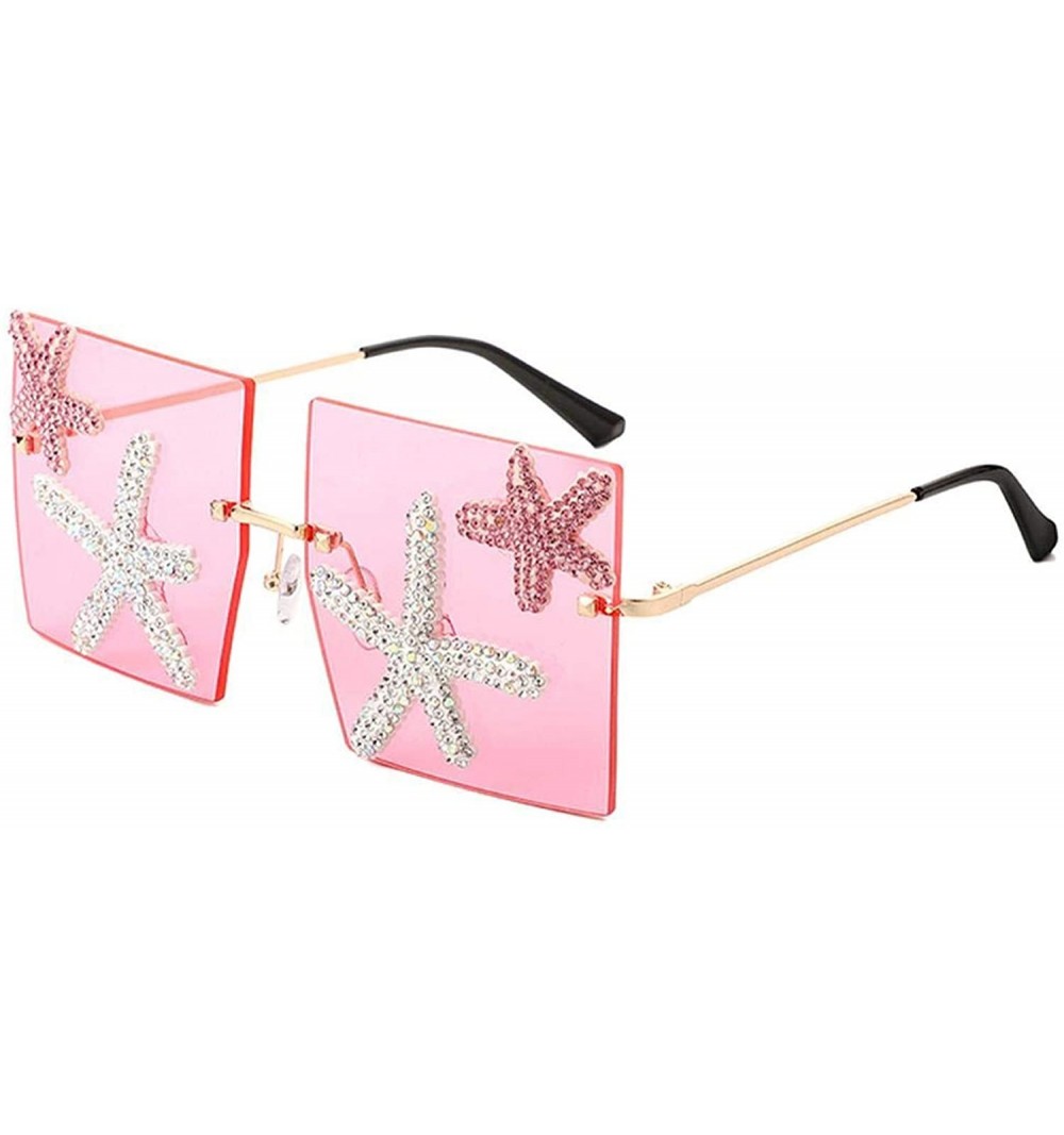 Rimless Square Frameless Sunglasses Women Luxury Vacation Seaside Sun Glasses Rhinestone Starfish Decoration Eyewear - CL198Z...