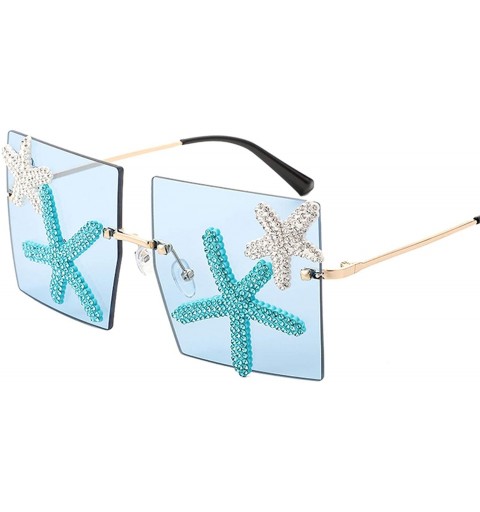 Rimless Square Frameless Sunglasses Women Luxury Vacation Seaside Sun Glasses Rhinestone Starfish Decoration Eyewear - CL198Z...
