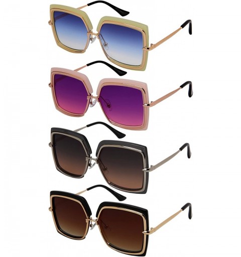 Square Fashion Plastic Metal Square Women Sunglasses Flat Lens 3332 - Jelly Pink Frame/Purple-pink Lens - CN18G7W5ATS $9.62