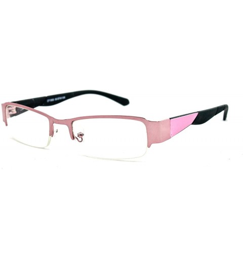 Square Slim Metal Half Frame Temple Design Clear Lens Glasses with Spring Hinge - Pink - C611PA0S55D $13.77