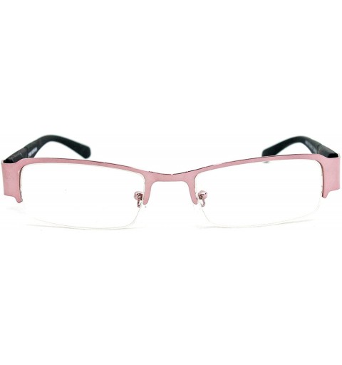 Square Slim Metal Half Frame Temple Design Clear Lens Glasses with Spring Hinge - Pink - C611PA0S55D $13.77