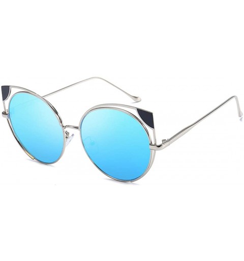 Rectangular Fashion Cat Eye Metal Frame Round Candy Color Lenses Sunglasses UV400 - Blue - C118N92NUGW $10.40