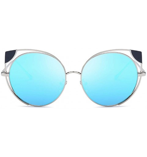 Rectangular Fashion Cat Eye Metal Frame Round Candy Color Lenses Sunglasses UV400 - Blue - C118N92NUGW $10.40