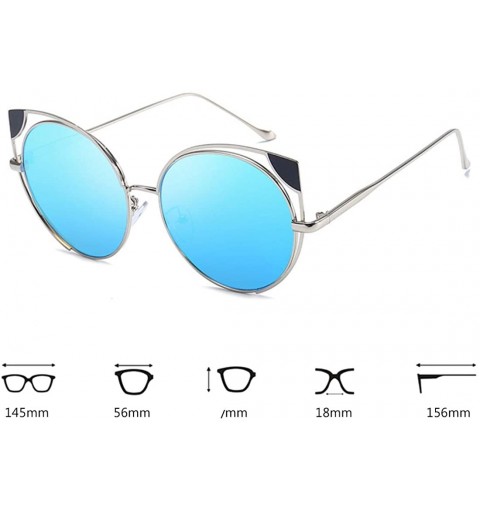 Rectangular Fashion Cat Eye Metal Frame Round Candy Color Lenses Sunglasses UV400 - Blue - C118N92NUGW $10.40
