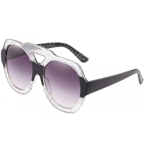 Wrap Fashion Neutral Round Big Frame Double Color Shades Sunglasses Integrated UV Glasses - F - C518TQK08ZL $21.56