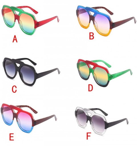 Wrap Fashion Neutral Round Big Frame Double Color Shades Sunglasses Integrated UV Glasses - F - C518TQK08ZL $7.66