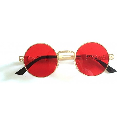 Round Vintage Steampunk Sunglasses Retro Gothic Gold and Black Round Sun Glasses - Red Lens - C018C3ZQCC5 $11.20