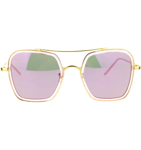 Rectangular Double Rim Oversize Flat Lens Rectangular Butterfly Sunglasses - Pink Revo - C512EFCR2QF $9.51