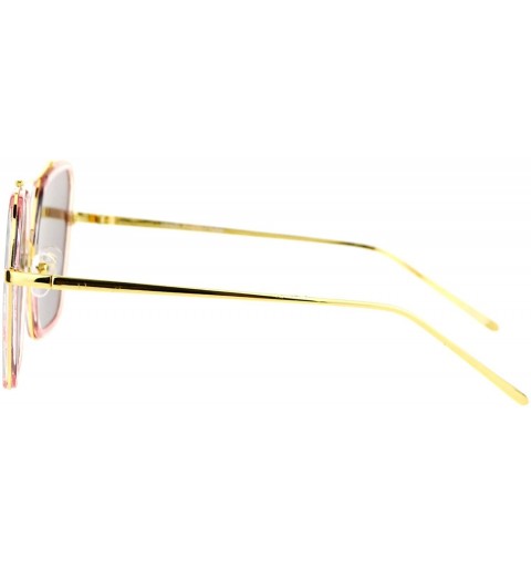 Rectangular Double Rim Oversize Flat Lens Rectangular Butterfly Sunglasses - Pink Revo - C512EFCR2QF $9.51