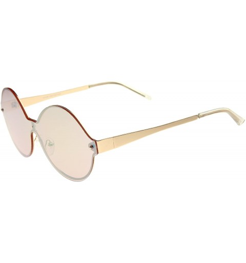 Shield Oversize Round Color Mirror Shield Lens Metal Temple Rimless Sunglasses 69mm - Gold / Pink Mirror - C312K5FBILV $13.32