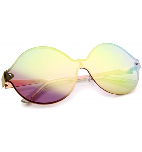 Shield Oversize Round Color Mirror Shield Lens Metal Temple Rimless Sunglasses 69mm - Gold / Pink Mirror - C312K5FBILV $13.32
