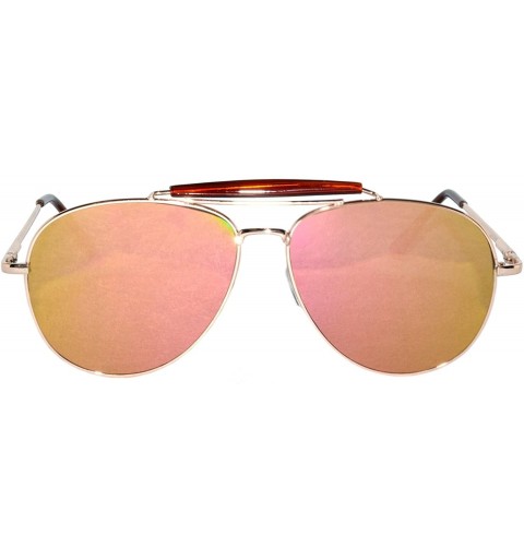 Oval Aviator Brow Bar Flat Mirror Multicolor Lens Sunglasses Metal Frame - Gold_frame_pink_lens - C31833E5O6T $18.75