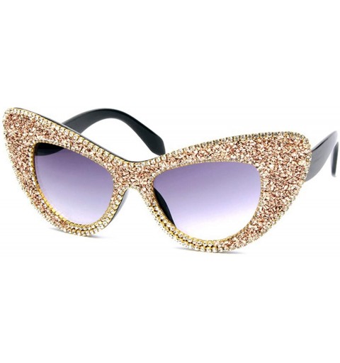 Cat Eye Women's Luxucy Cat Eye Rhinestone Sunglasses PC Frame Fashion UV400 Protection Glasses - Gold - C4195WHCKQ6 $29.76