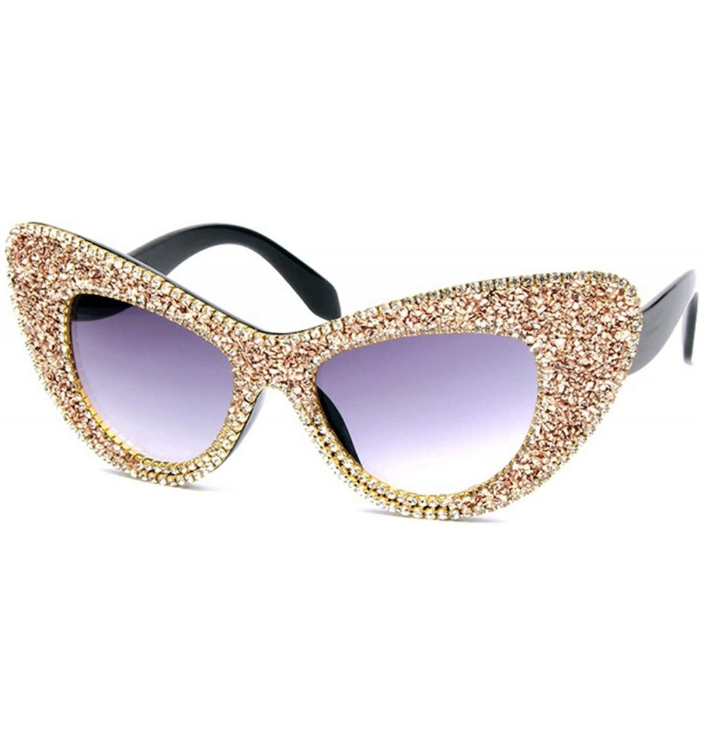 Cat Eye Women's Luxucy Cat Eye Rhinestone Sunglasses PC Frame Fashion UV400 Protection Glasses - Gold - C4195WHCKQ6 $16.74